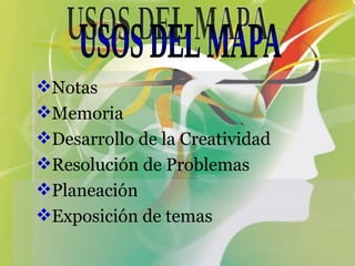 Notas Memoria Desarrollo de la Creatividad Resolución de Problemas Planeación Exposición de temas USOS DEL MAPA 