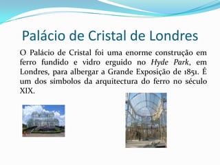 Ponte D. Maria Pia		É uma ponte metálica situada no Porto, criada exclusivamente para caminho-de-ferro, destaca-se pelo seu enorme arco central e  integração paisagística. Foi construída por Gustav Eiffel em 1877, para vencer o enorme declive imposto pelo rio Douro.