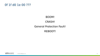 51©2019 VMware, Inc.
0f 1f d0 1e 00 ???
BOOM!
CRASH!
General Protection Fault!
REBOOT!
 