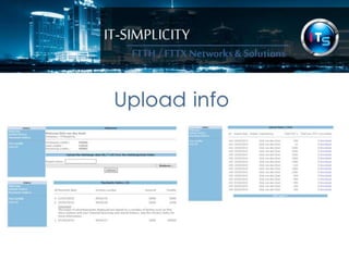 IT-SIMPLICITY 
FTTH / FTTX 
Networks & 
Solutions 
Upload info 
 