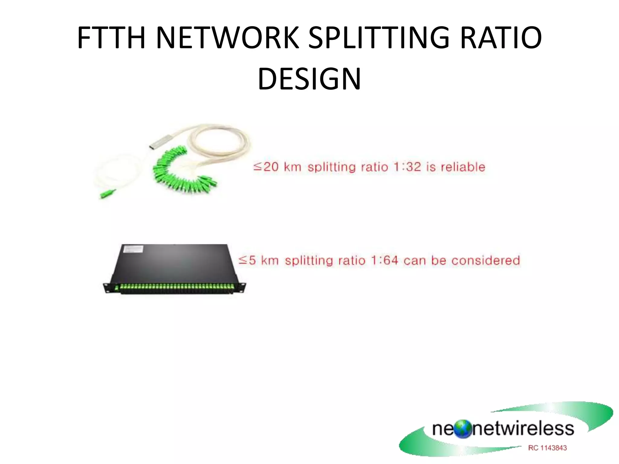 FTTH NETWORK SPLITTING RATIO
DESIGN
 