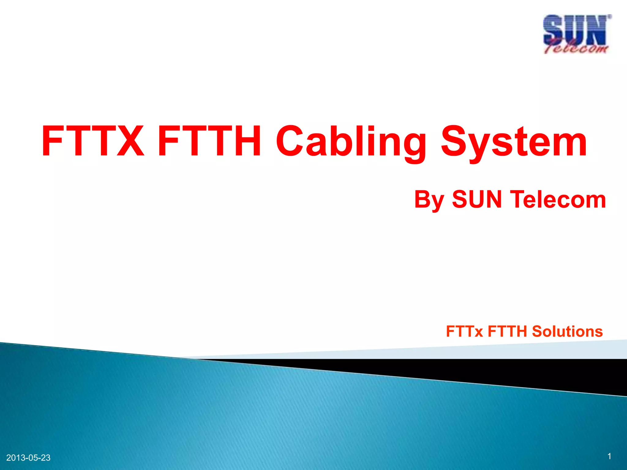 FTTX FTTH Cabling System
By SUN Telecom
FTTx FTTH Solutions
2013-05-23
1