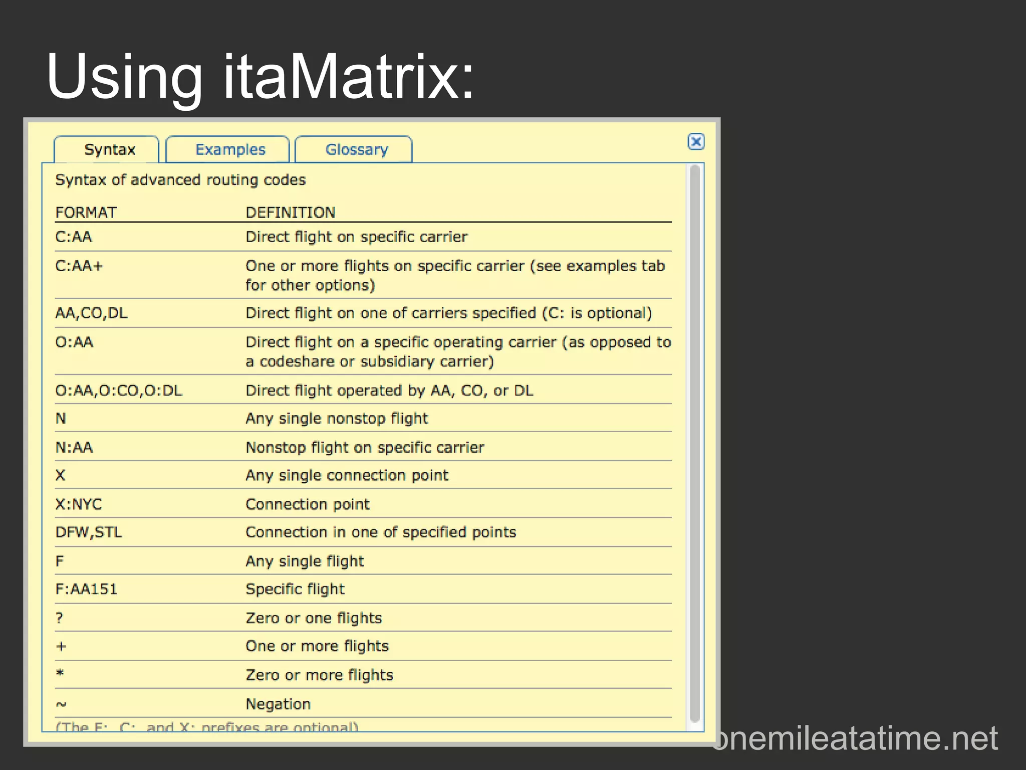 Using itaMatrix:




                   onemileatatime.net
 