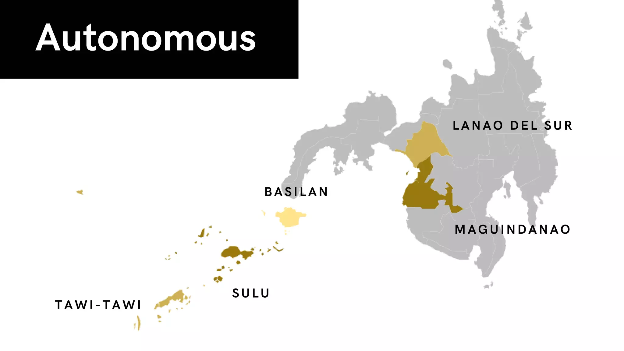 Autonomous
LANAO DEL SUR
MAGUINDANAO
BASILAN
SULU
TAWI-TAWI
 