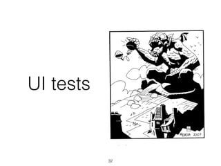 32
Unit Tests - Actions
it('should success', () => {
fluxContext.executeAction
.returns(Promise.resolve());
Service.method.returns(Promise.resolve());
expect(fluxContext.dispatch) 
.to.have.been
.calledWith('SUCCESS');
});
 