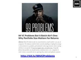 99 VC Problems
But a Batch Ain’t 1
9
http://bit.ly/99VCProblems
 