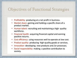 Objectives of Functional Strategies
 