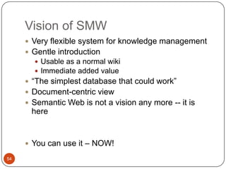 Semantic Web in the SmallSemantic Wikis try to combine the strengths of 