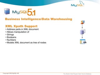 •  Address parts in XML document  •  Allows manipulation of  •  Strings •  Booleans •  Numbers •  Models XML document as tree of nodes Business Intelligence/Data Warehousing  XML Xpath Support XML 