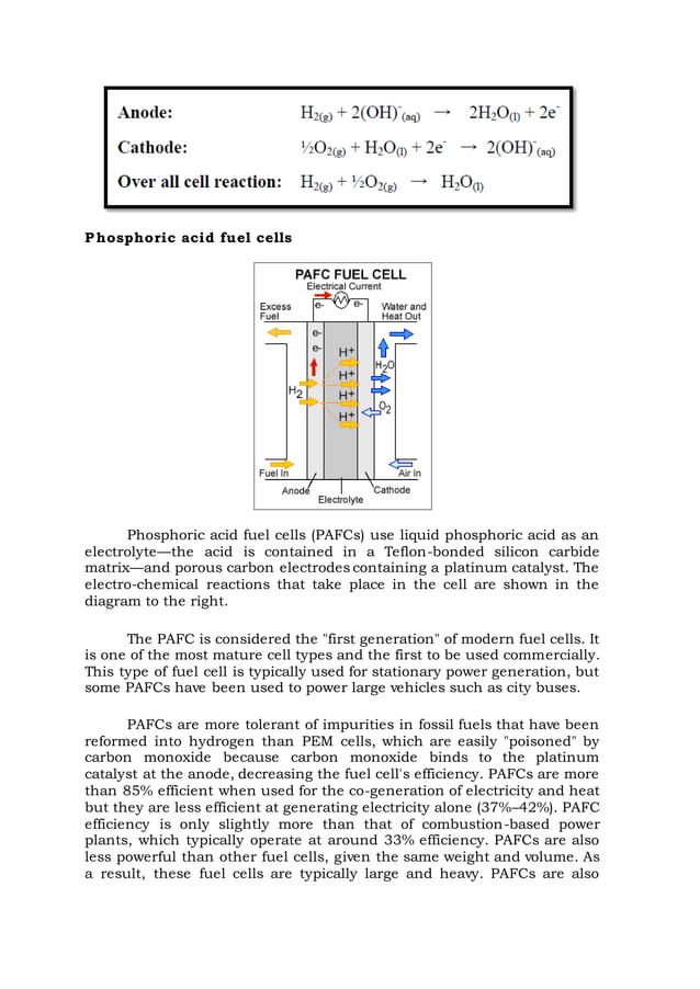 Fuel cells classification