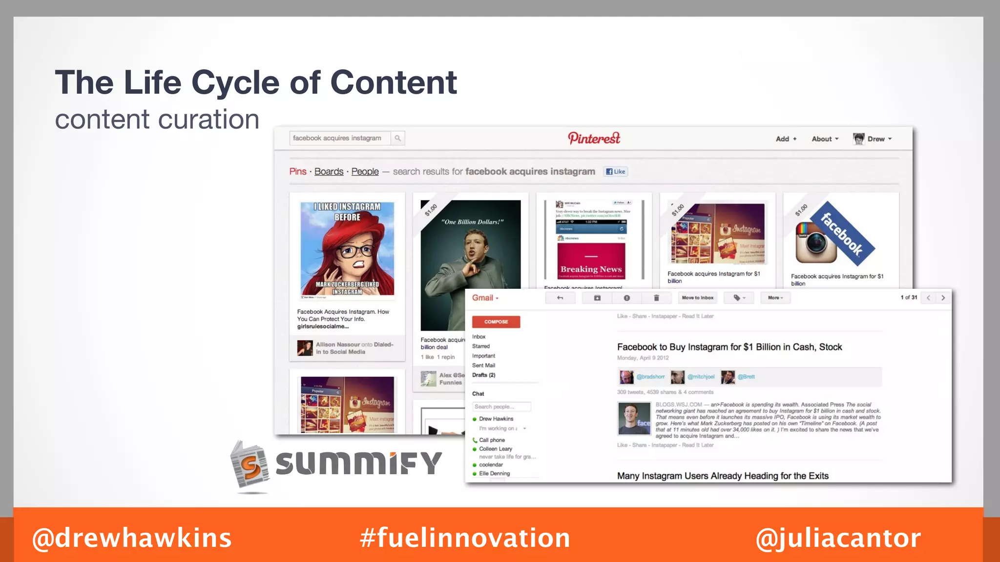 The Life Cycle of Content
 content curation




@drewhawkins        #fuelinnovation   @juliacantor
 