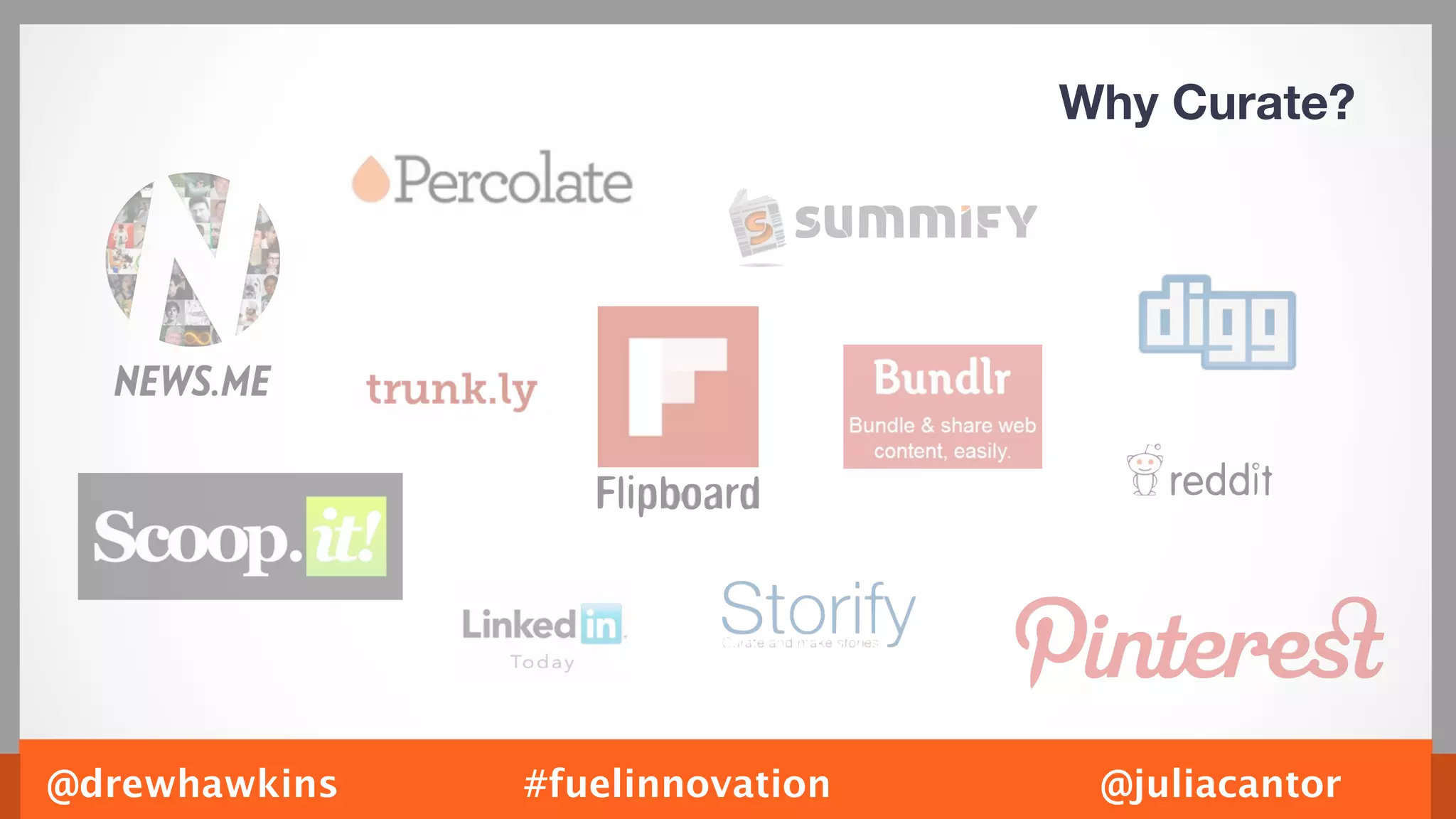 Why Curate?




@drewhawkins   #fuelinnovation    @juliacantor
 