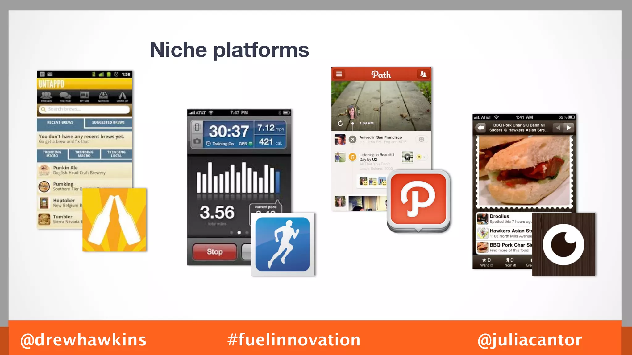 Niche platforms




@drewhawkins          #fuelinnovation   @juliacantor
 