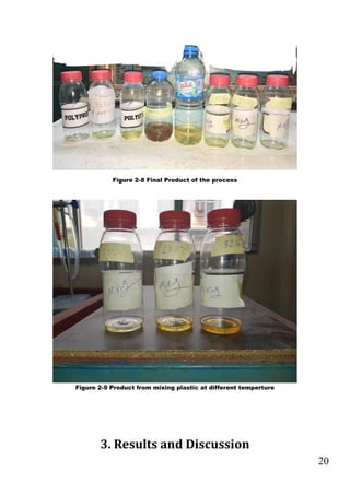 20
Figure 2-8 Final Product of the process
Figure 2-9 Product from mixing plastic at different temperture
3. Results and Discussion
 