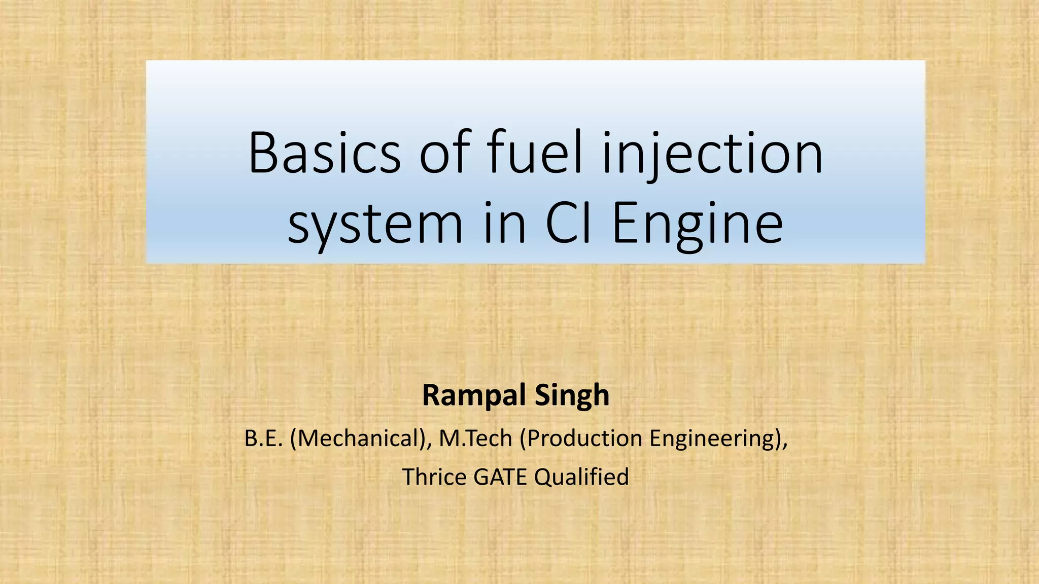 Fuel injection system in ci engine PPT