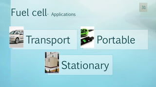Fuel cell- Applications
Transport Portable
Stationary
31
 