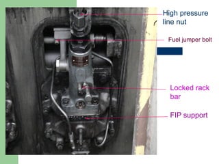 High pressure
line nut
Locked rack
bar
Fuel jumper bolt
FIP support
 