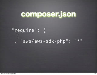 composer.json
"require": {
:
, "aws/aws-sdk-php": "*"
1120131012
 