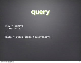 query
$key = array(
'id' => 1,
);
$data = $test_table->query($key);
1920131012
 