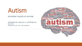 Autism
DIFFERENT CAUSES OF AUTISM
PREPARED BY: ANALUZ A. FUENTEBELLA
MA SPED
SUBMITTED TO: DR. AIDA DAMIAN
 
