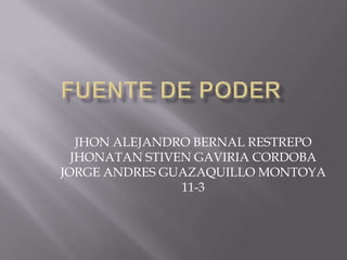 JHON ALEJANDRO BERNAL RESTREPO
  JHONATAN STIVEN GAVIRIA CORDOBA
JORGE ANDRES GUAZAQUILLO MONTOYA
                11-3
 