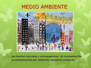 MEDIO AMBIENTE
• Las fuentes naturales y antropogénicas de contaminación.
• La contaminación por radiación, desastres nucleares
 