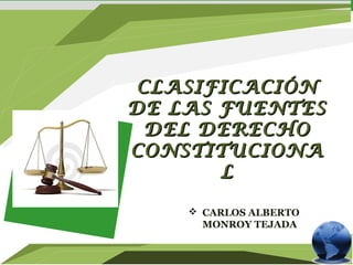 CLASIFICACIÓN
DE LAS FUENTES
DEL DERECHO
CONSTITUCIONA
L
 CARLOS ALBERTO
MONROY TEJADA

 