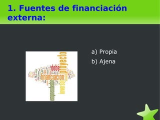    
1. Fuentes de financiación
externa:
a) Propia
b) Ajena
 