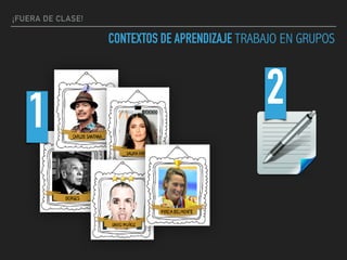 ¡FUERA DE CLASE!
CONTEXTOS DE APRENDIZAJE TRABAJO EN GRUPOS
1 2
 