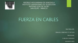 REPÚBLICA BOLIVARIANA DE VENEZUELA
INSTITUTO UNIVERSITARIO DE TECNOLOGIA
“ANTONIO JOSE DE SUCRE”
SAN FELIPE - YARACUY
BACHILLER:
ISMAEL JIMENEZ 27.267.654
PROFESOR:
CARLOS CAMARGO
AGOSTO-2022
 