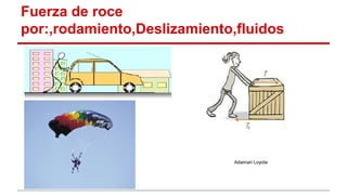 Fuerza de roce
por:,rodamiento,Deslizamiento,fluidos
Adamari Loyola
 