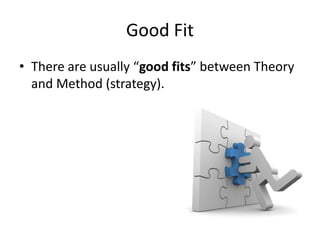 Good Fit
• There are usually “good fits” between Theory
and Method (strategy).
 