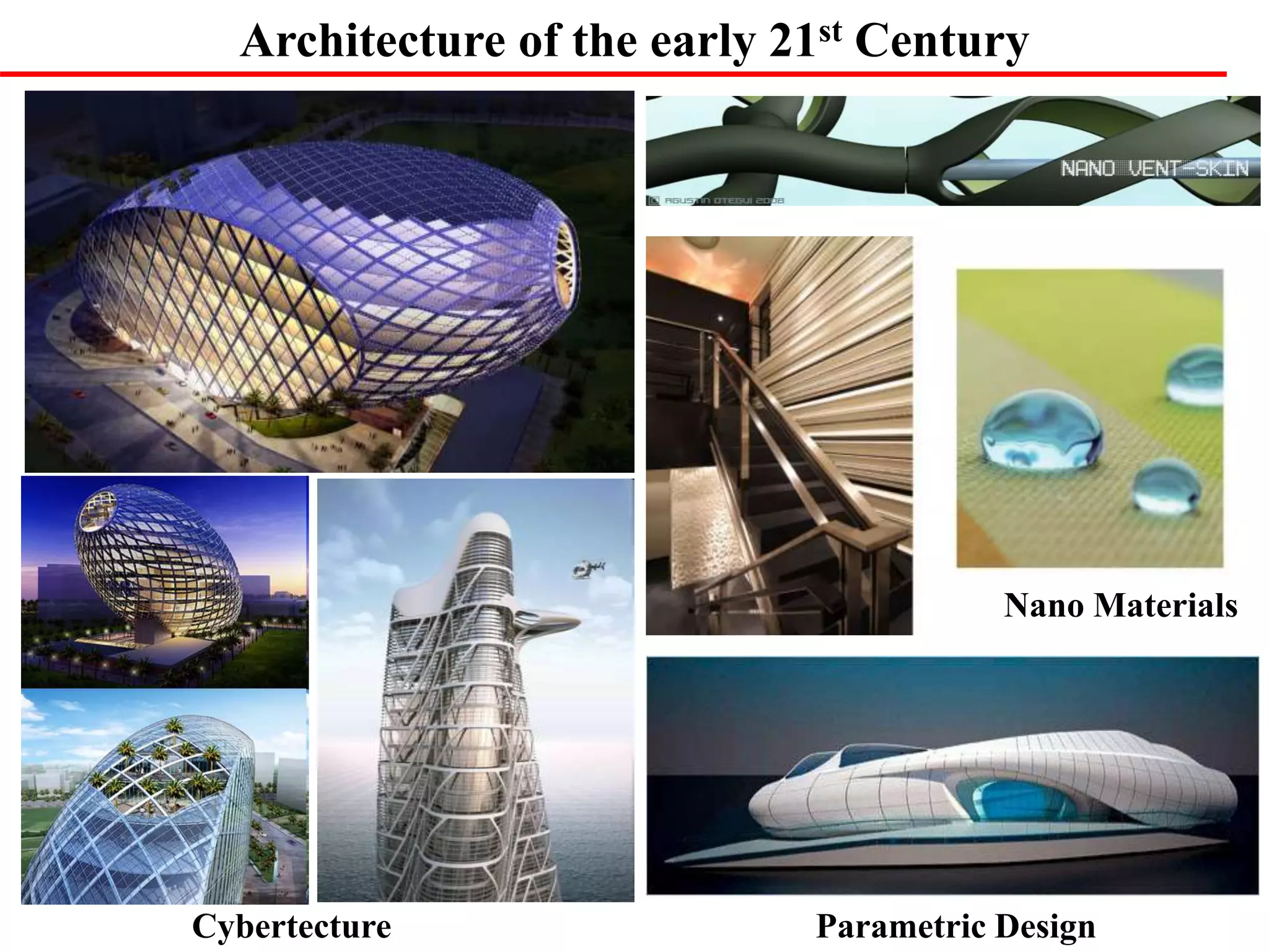 Architecture of the early 21st Century
Cybertecture
Nano Materials
Parametric Design
 