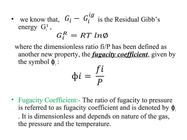 Fugacity & fugacity coefficient | PPT | Chemistry | Science