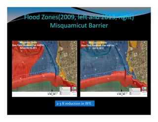 Flood Zones(2009, left and 2013, right) 
Misquamicut Barrier
2‐3 ft reduction in BFE 
 
