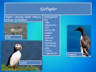 SpörfuglarSpörfuglarVatnafuglarVaðfuglarSjófuglar