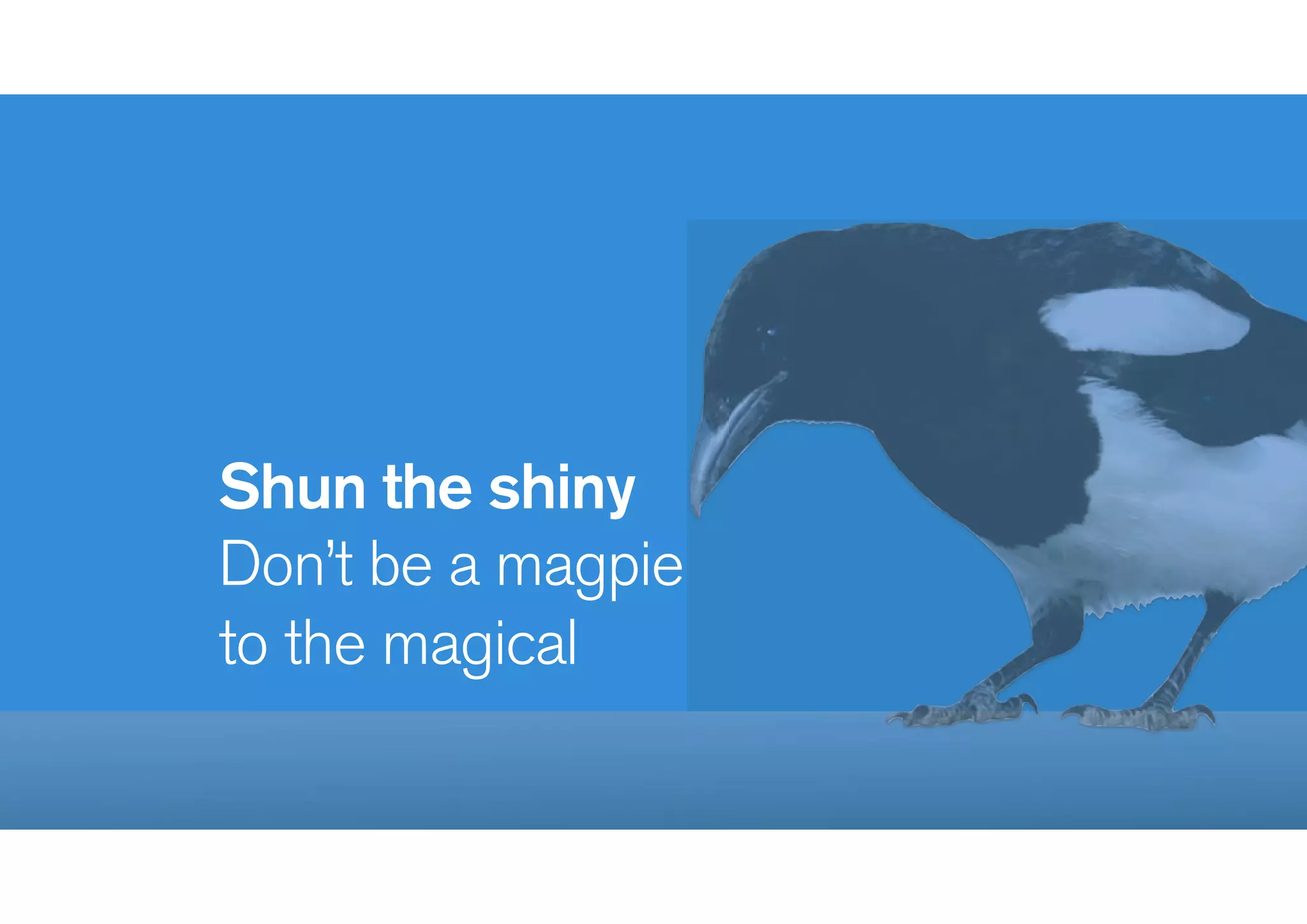 !
Shun the shiny
Don’t be a magpie
to the magical
Don’t be a magpie
 