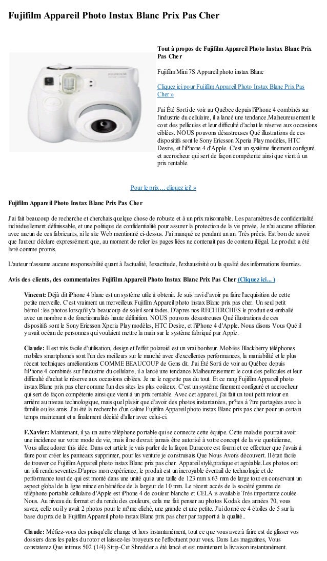 Fujifilm Appareil Photo Instax Blanc Prix Pas Cher