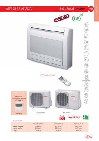 0~OWLSOHV
SRVLELOLGDGHV
GH LQVWDODFLyQ
Se pueden instalar directa-
mente en el suelo, o bien
colgar en la parte inferior
de la pared o bien empo-
trarse total o parcialmente.
 SRVLELOLGDGHV GH FRQH[LyQ
GH OD WXEHUtD  GHO WXER GH
FRQGHQVDGRV
Amplio
radio de
curvatura
Vista trasera
Tubo de
condensado
Tubería
Vista frontal
motor del
ventilador
Modelo convencional
Reducido radio
de curvatura
motor del
ventilador
Empotrado (unidad: mm)
Debajo de una ventana (unidad: mm) En la pared (unidad: mm)
0i[LPD GLVFUHFLyQ
 HOHJDQFLD
 7HFQRORJtD 6SOLW 6XHOR ,QYHUWHU
 