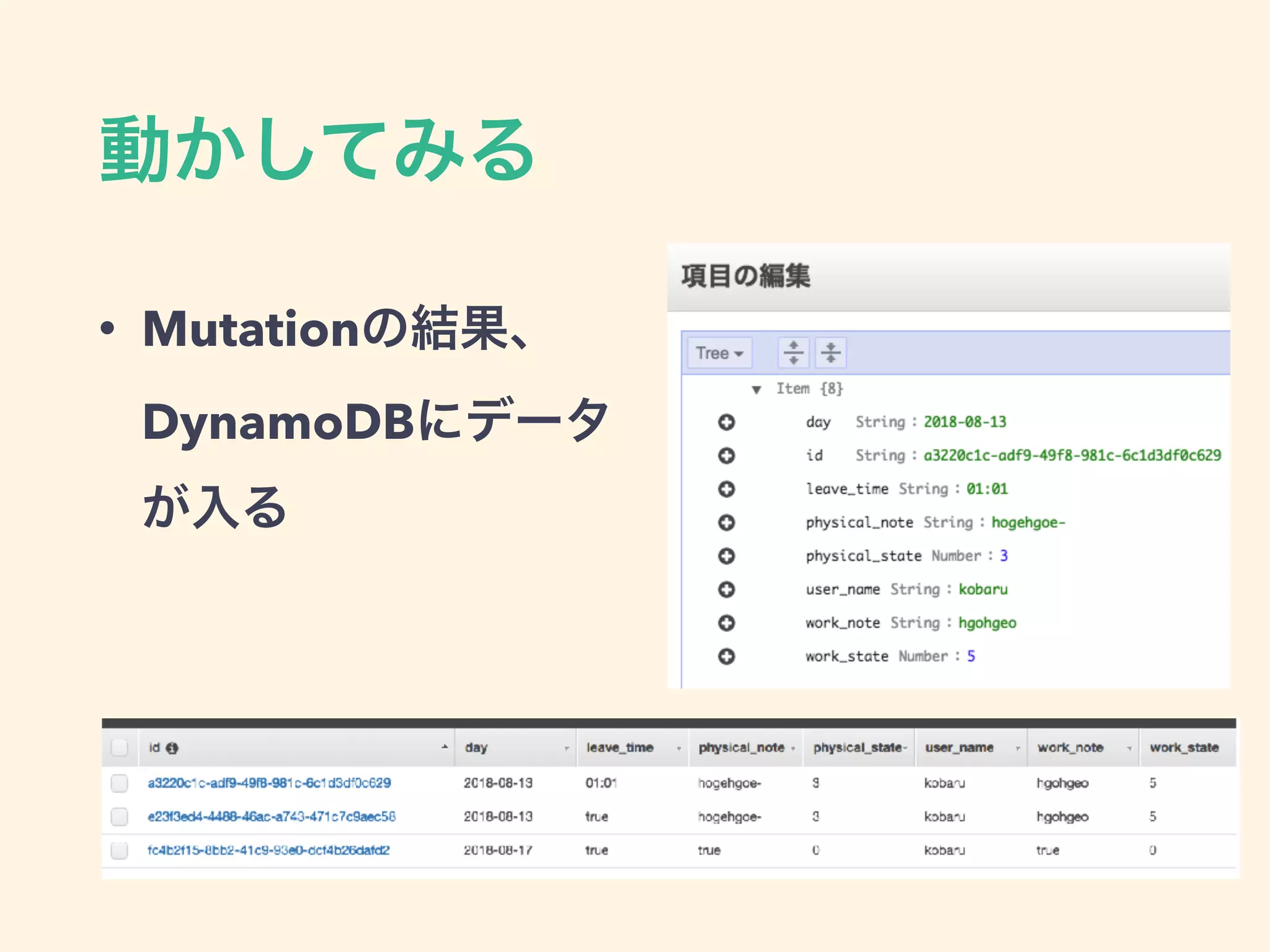 • Mutation
DynamoDB
 