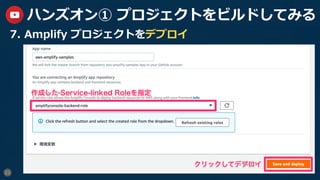 21
ハンズオン① プロジェクトをビルドしてみる
7.  Amplify プロジェクトをデプロイ
 