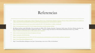 Referencias
• https://www.google.es/maps/place/Tokyo+Electric+Power+Co.+Fukushima+Daiichi+Nuclear+Power+Plant/@40.076929,137.5344261,5z
/data=!4m5!3m4!1s0x6020dd3801b3fc69:0xa6090708f3cbc4cd!8m2!3d37.421336!4d141.0280783
• http://www.lapizarradeyuri.com/wp-content/uploads/2011/03/fukushima_4_plano_nuclear.gif
• http://www.primanews.org/2015/04/22/japan-fukushima-transfer-pumps-leaking
• De Robert Steffens (alias RobbyBer 8 de noviembre de 2004), SVG: Marlus_Gancher, Antonsusi (talk) using a file from Marlus_Gancher. See
File talk:Schema Siedewasserreaktor.svg#License history - Version using font based on File:Schema Siedewasserreaktor.svg, GFDL,
https://commons.wikimedia.org/w/index.php?curid=14628031
• http://www-ns.iaea.org/tech-areas/emergency/ines.asp
• https://youtu.be/Xs3kUK1Gdrs
• http://www.lapizarradeyuri.com/2011/03/18/secuencia-de-acontecimientos-en-las-centrales-nucleares-japonesas/
• http://www.fukushima-dialogues.com/
• http://www.fukushima-dialogues.com/part-2-pioneering-a-new-way-of-life-in-fukushima/
 