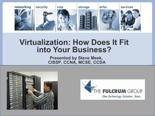 Virtualization: How Does It Fit into Your Business? Presented by Steve Meek,  CISSP, CCNA, MCSE, CCDA 