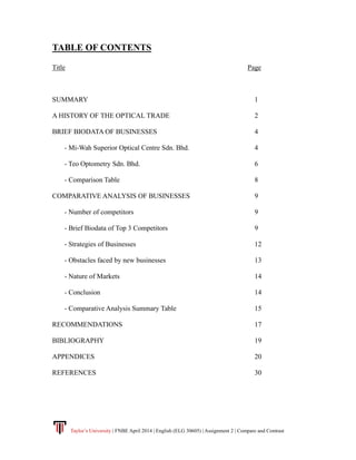 Taylor’s University | FNBE April 2014 | English (ELG 30605) | Assignment 2 | Compare and Contrast
TABLE OF CONTENTS
Title ...