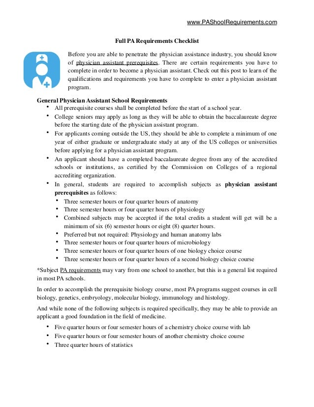 Full List of PA School Requirements