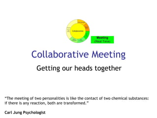 Collaborative Meeting Getting our heads together “ The meeting of two personalities is like the contact of two chemical substances: if there is any reaction, both are transformed. ”  Carl Jung   Psychologist 