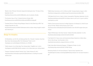 End Notes

“Borders’s Sale of Personal Information Approved by Bankruptcy Court,” The Secure Times,

Accenture Technology Vision 2013

iv

September 29, 2011.
http://www.thesecuretimes.com/2011/09/borderss_sale_of_personal_info.php
ii

“M2M Cellular Connections to Hit 2.5 Billion by 2020,” Strategy Analytics, August 3, 2012.
http://www.strategyanalytics.com/default.aspx?mod=pressreleaseviewer&a0=5263

v

“UPS Makes No Left Turns in Quest to Deliver Sustainability,” Bloomberg, September 20, 2012.
http://www.bloomberg.com/news/2012-09-20/ups-makes-no-left-turns-in-quest-to-deliver-

http://www.accenture.com/SiteCollectionDocuments/PDF/technology.pdf
iii

“The Economic Value of Trust,” Outlook, Accenture, October 2003.

sustainability-q-a.html

“Facebook Director of Product Design Margaret Stewart on Users Deserving an ROI,” Fast

vi

“Redline Communications Announces the Major Expansion of Its Network at a Shell Oil Joint

Company, November 26, 2012.

Venture Oil Field,” Redline Communications, April 9, 2012.

http://www.fastcompany.com/3003153/facebook-director-product-design-margaret-stewart-

http://www.rdlcom.com/en/about/news/archive/redline-news-2012/519-expand-shell-joint-

users-deserving-roi

venture
“Digital Oilfields Special: Got Oman Covered,” Arabian Oil and Gas, September 12, 2012.

Design for Analytics
i

Erik Brynjolfsson, Lorin M. Hitt, and Heekyung Helen Kim, “Strength in Numbers: How Does

http://www.arabianoilandgas.com/article/viewArticle/10610
vii

Electric-Only Driving,” Ford, November 8, 2012.

Data-Driven Decisionmaking Affect Firm Performance?” April 22, 2011.

http://media.ford.com/article_display.cfm?article_id=37344

http://papers.ssrn.com/sol3/papers.cfm?abstract_id=1819486
ii

“Netflix Analyzes A Lot of Data About Your Viewing Habits,” GigaOM, June 14, 2012.

viii

“Knewton Is Building the World's Smartest Tutor,” Forbes, February 22, 2012.
http://www.forbes.com/sites/bruceupbin/2012/02/22/knewton-is-building-the-worldssmartest-tutor

“eBay Pushes More Personalized Shopping,” PC Magazine, October 10, 2012.
http://www.pcmag.com/article2/0,2817,2410811,00.asp

http://gigaom.com/2012/06/14/netflix-analyzes-a-lot-of-data-about-your-viewing-habits/
iii

“Ford Hybrid’s EV+ Feature Learns and Automatically Adjusts Powertrain to Deliver More

ix

Rethinking Analytics for the Social Enterprise,” Tapscott Group, September 2012.
http://dontapscott.com/wp-content/uploads/Rethinking-Analytics-for-the-Social-Enterprise-1.
pdf

93

 