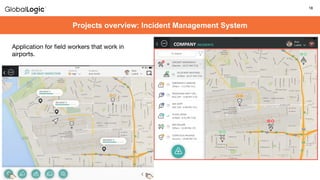 18
18
Projects overview: Incident Management System
Application for ﬁeld workers that work in
airports.
 