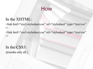 • Unsupported (but not broken)
• CSS3 media queries for orientation are a
  viable option
• Test books on devices with nig...
