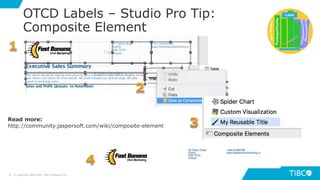 7070
OTCD Labels – Studio Pro Tip:
Composite Element
© Copyright 2000-2019 TIBCO Software Inc.
Read more:
http://community.jaspersoft.com/wiki/composite-element
 